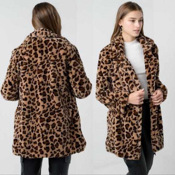 Faux Fur Jacke Animal Leopard Print Coat S-L NEW - Picture 2 of 3